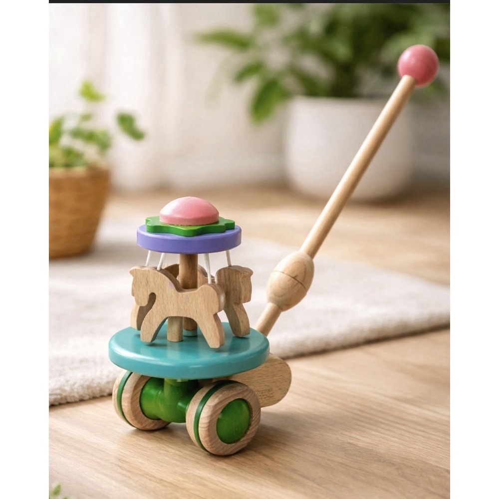 Bajo Wooden Push Toy Carousel Montessori Toddler Walker Poland Waldorf EU
